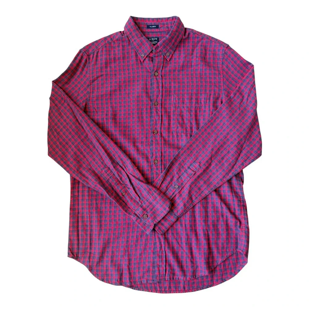 J.Crew Men's Brushed Twill Shirt Medium NWT Navy Red Plaid Classic Fit